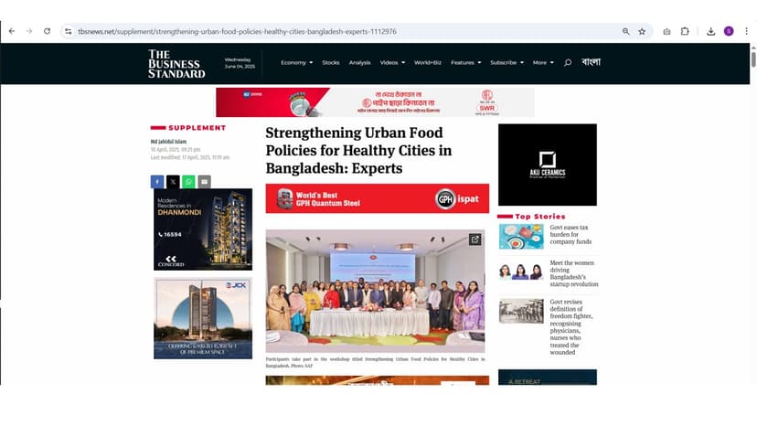 Strengthening Urban Food Policies for Healthy Cities in Bangladesh: Experts